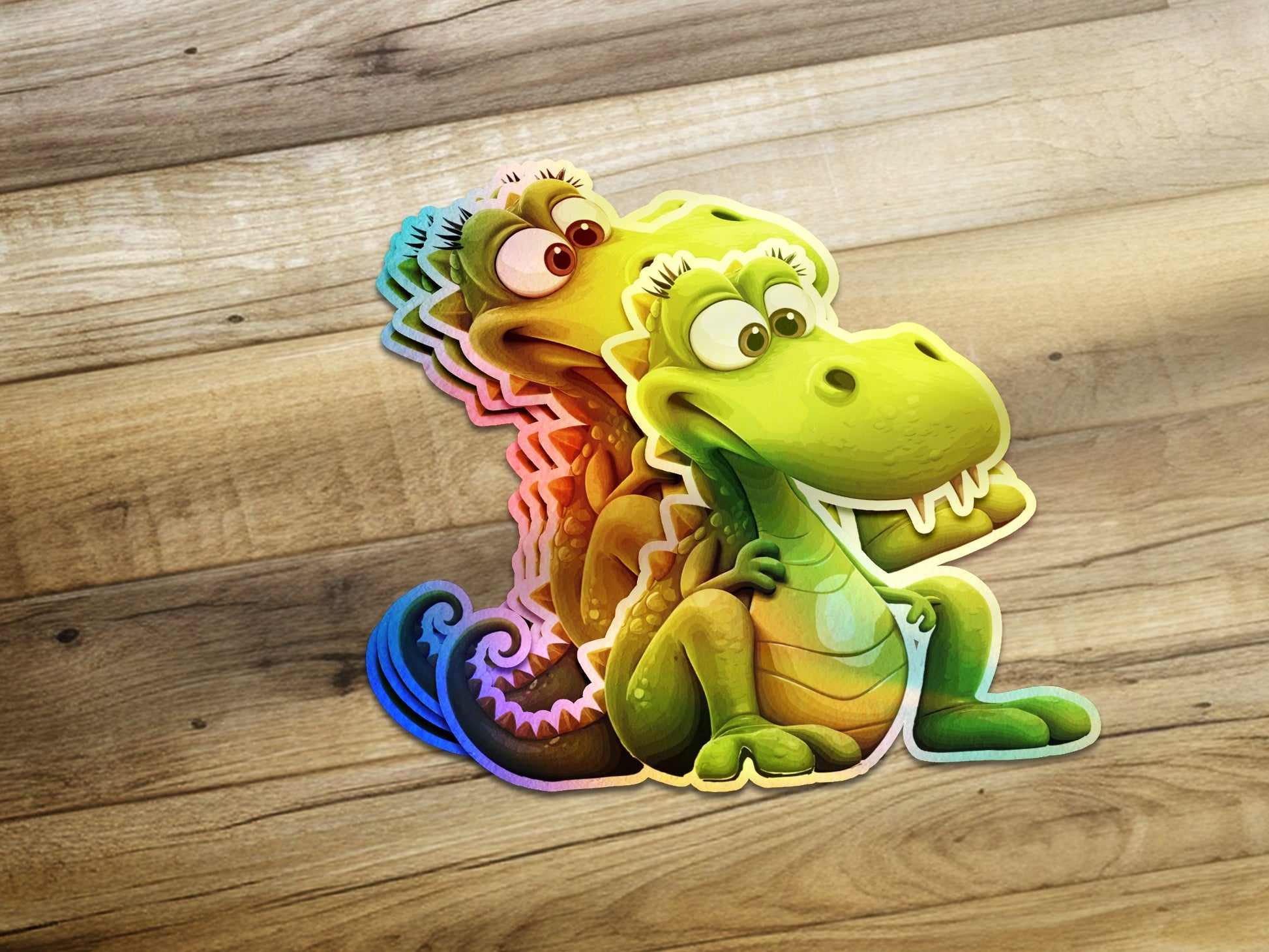 Colorful Cartoon Dinosaur Couple Sticker product