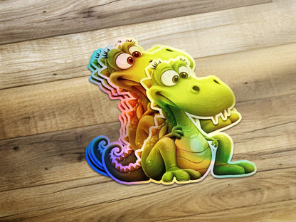 Colorful Cartoon Dinosaur Couple Sticker product