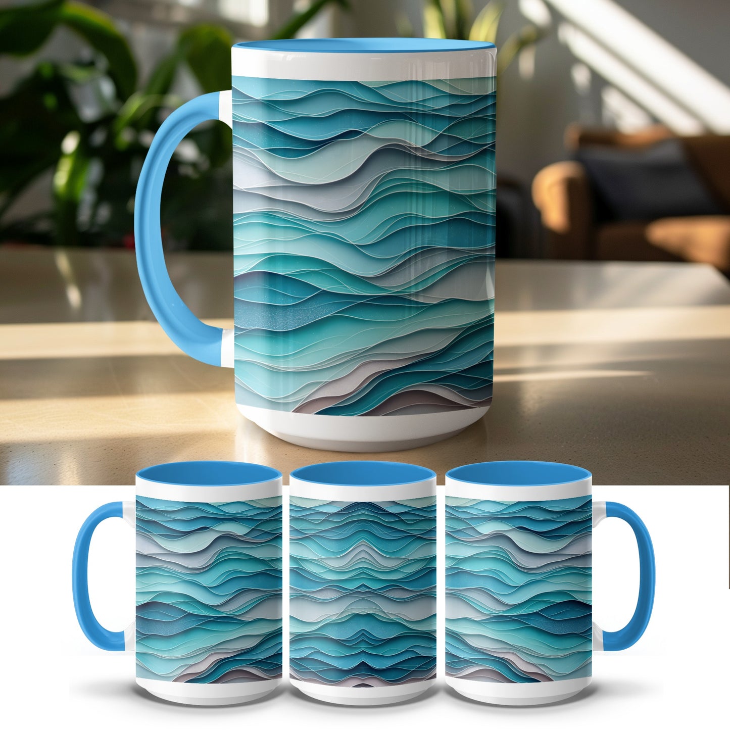 Ocean Waves Abstract Design Blue Mug product