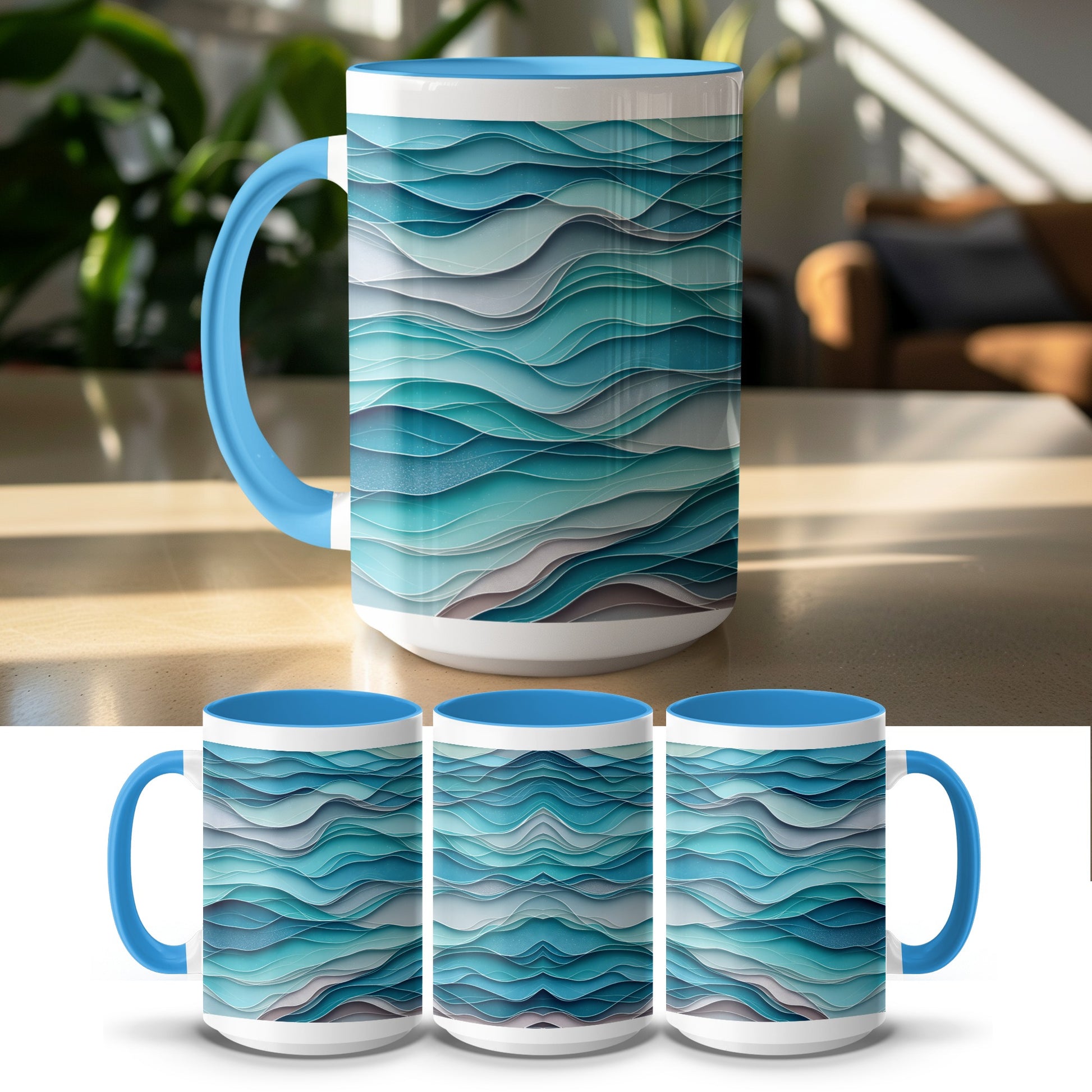 Ocean Waves Abstract Design Blue Mug product