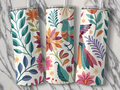 Colorful Floral and Bird Design Tumbler product