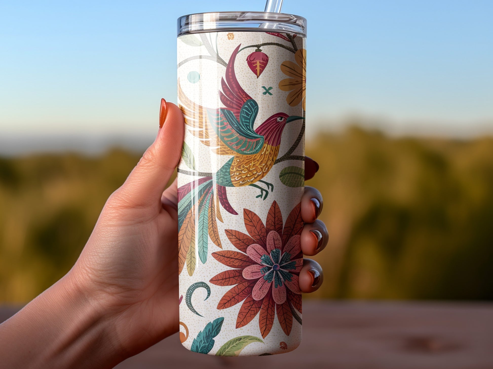 Hummingbird and Floral Design Colorful Tumbler product type