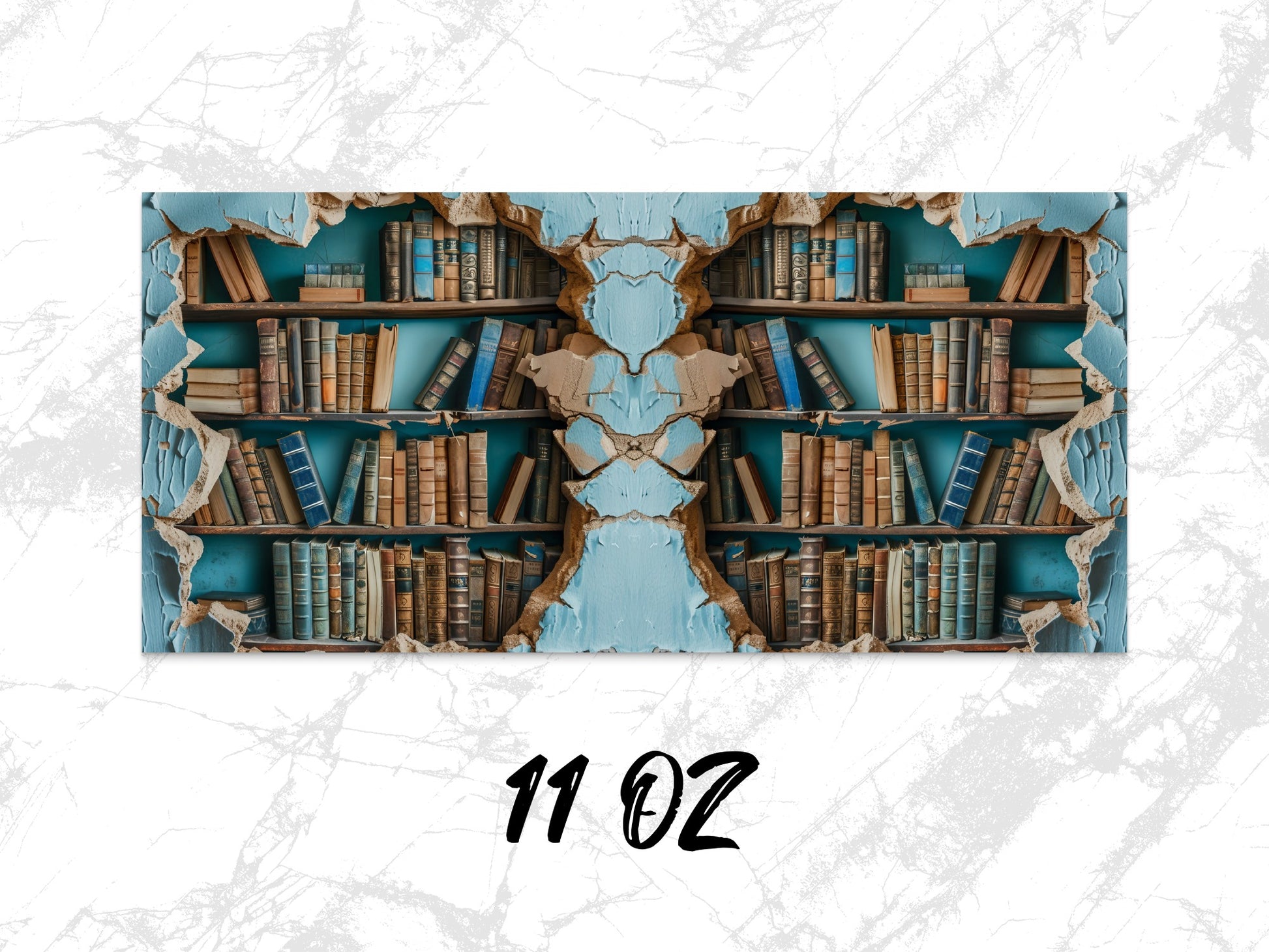 Vintage Library Bookshelf Design Coffee Mug, Classic Books Print, 11 oz Ceramic Mug, Gift for Readers and Writers