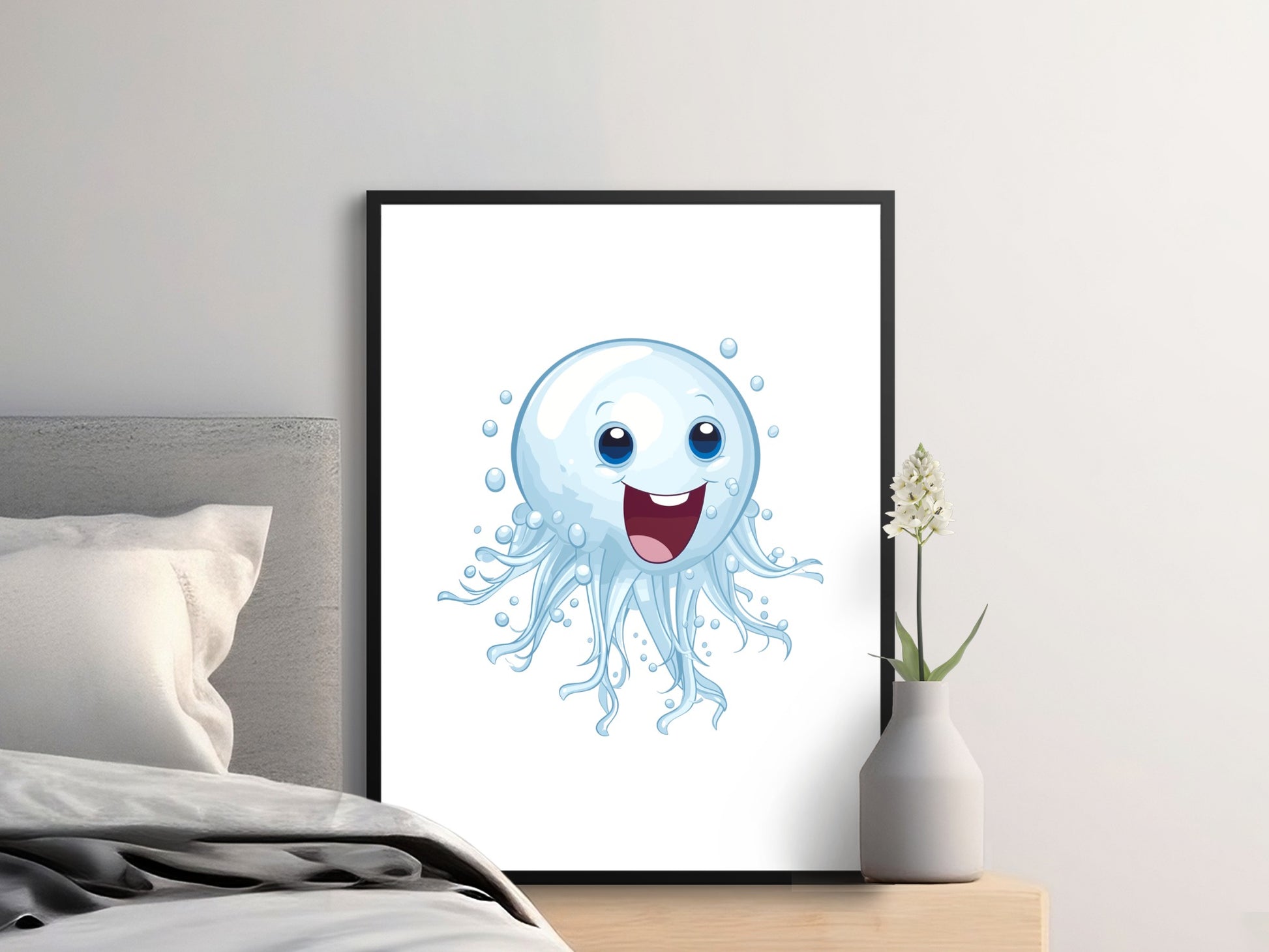 Cute Octopus Poster, Kids Room Wall Art, Playful Ocean Animal Print, Nursery Decor, Colorful Sea Life Illustration, Framed Artwork