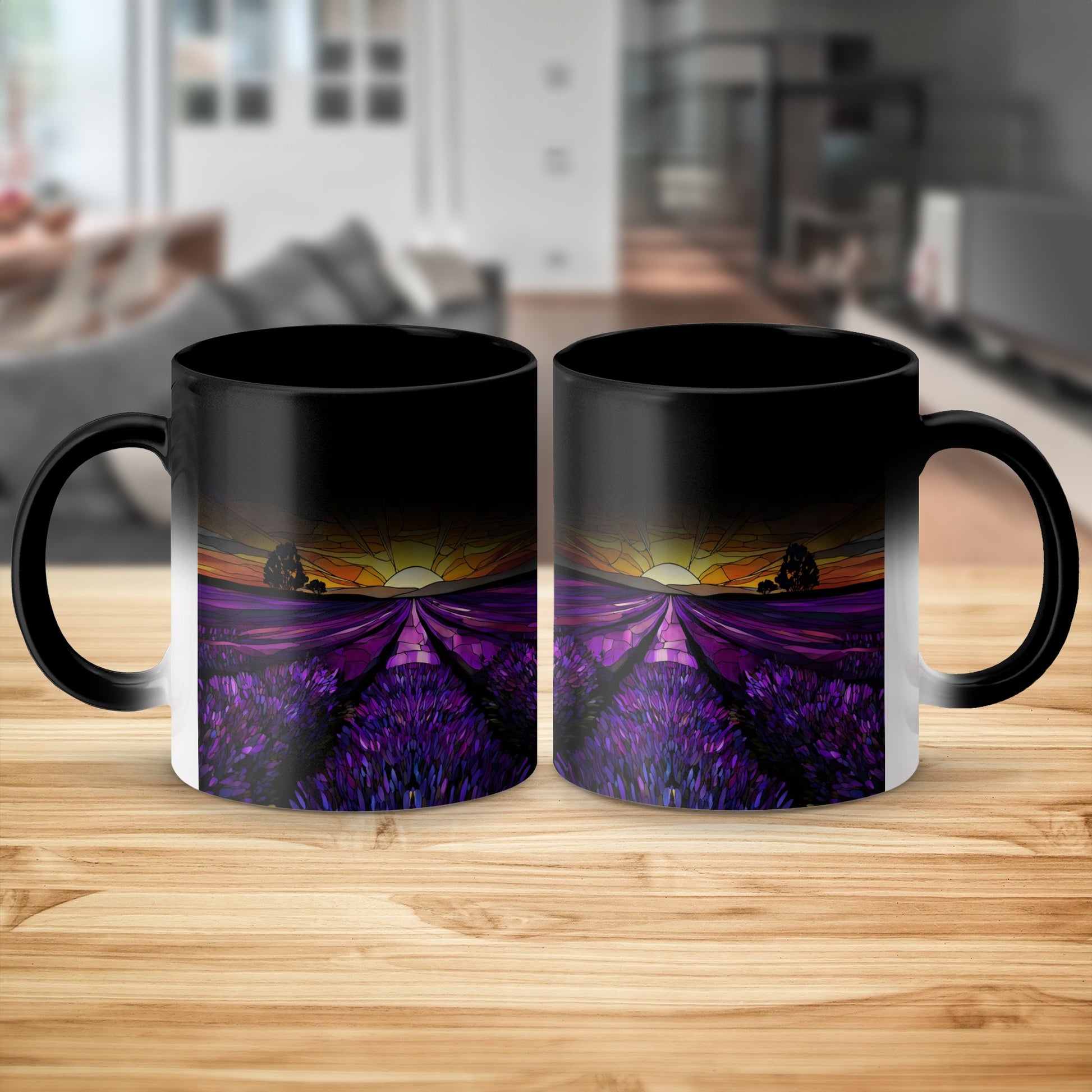 Beautiful Sunset Purple Field Black Ceramic Mug product