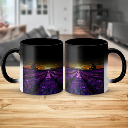 Beautiful Sunset Purple Field Black Ceramic Mug product