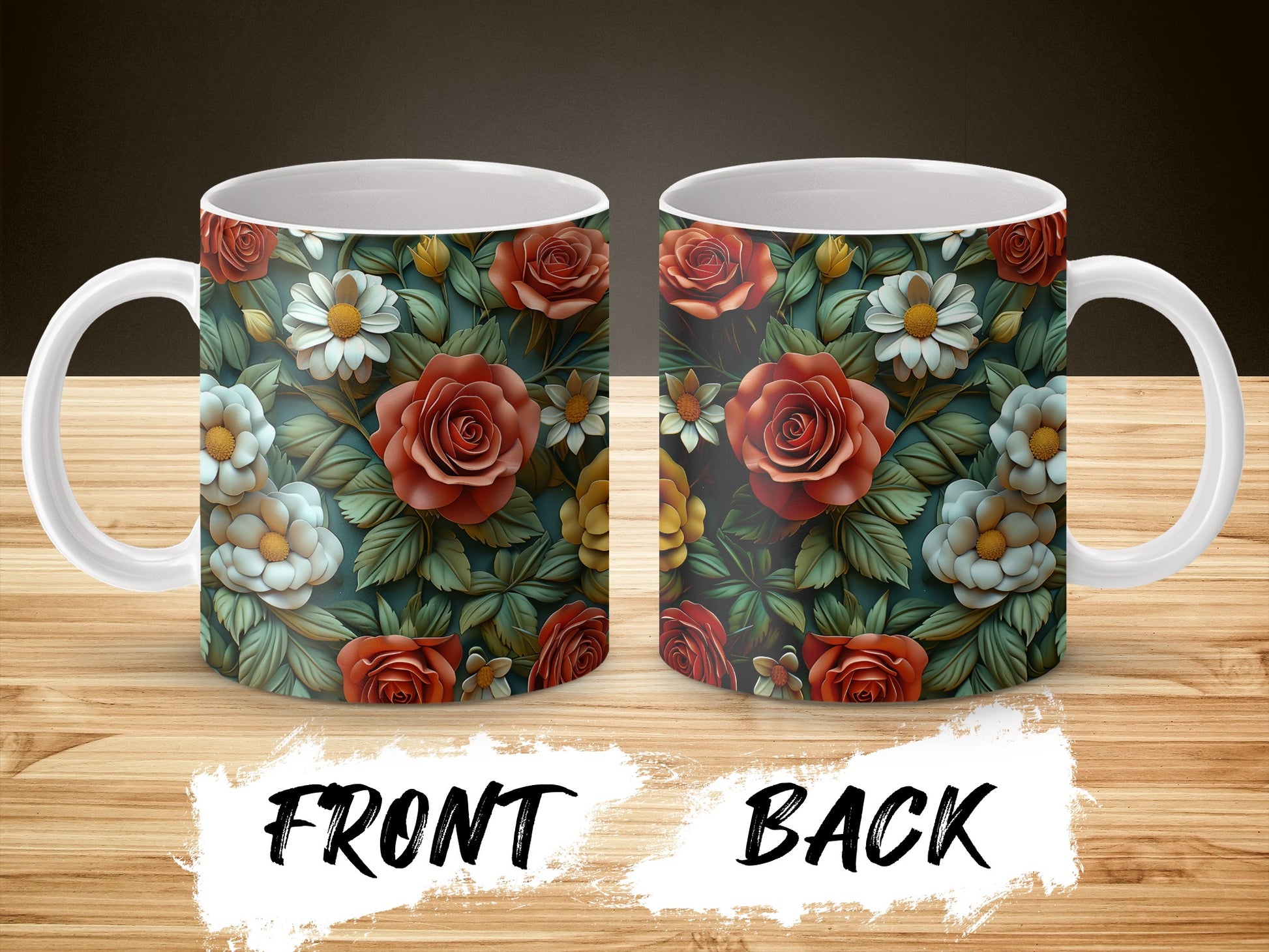 Floral Coffee Mug, Vintage Rose and Daisy Design, Unique Ceramic Cup for Tea Lovers, Gift Idea