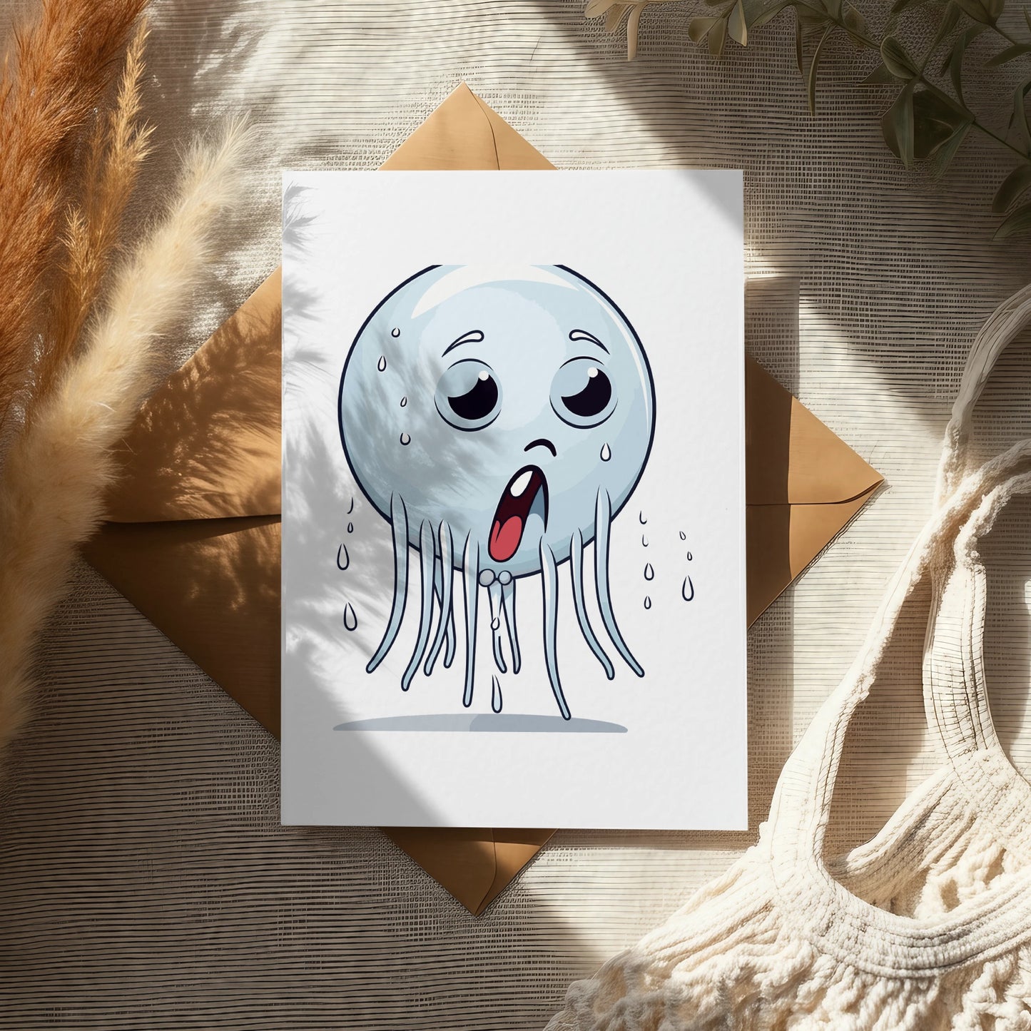 Cute Ghost Art Print, Whimsical Blue Cartoon Ghost Illustration, Nursery Room Wall Decor, Playful Spooky Artwork