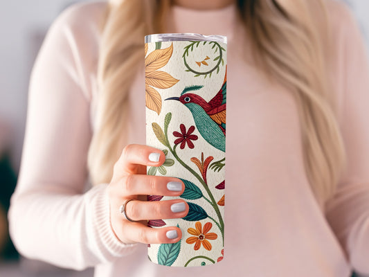 Colorful Floral Hummingbird Design Tumbler product
