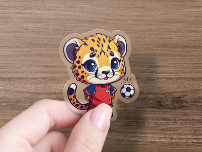 Cute Cartoon Leopard Soccer Themed Sticker product