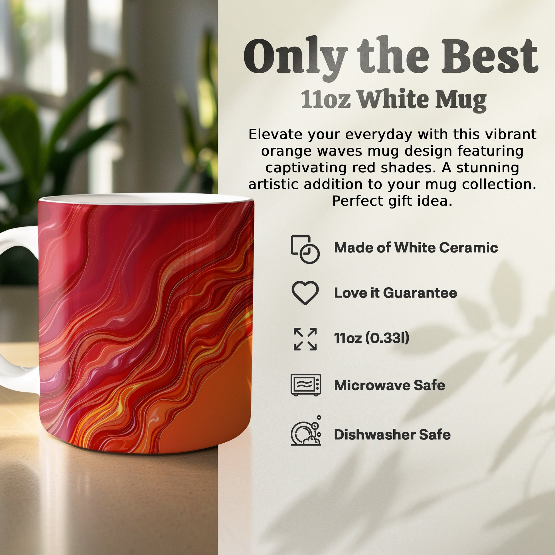 Vibrant Orange Waves Design 11oz White Mug product type