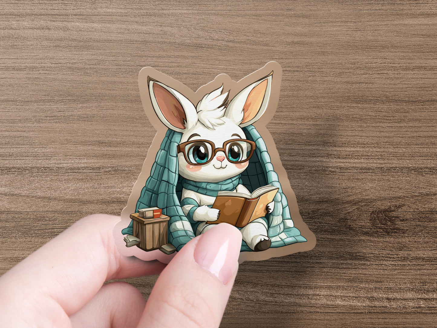 Cute Nerdy Bunny Reading a Book Sticker product