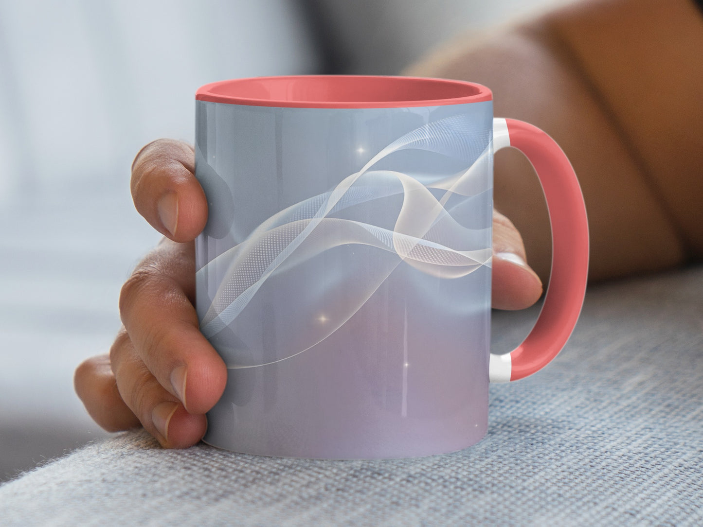Elegant Wave Design Red Handle Mug product