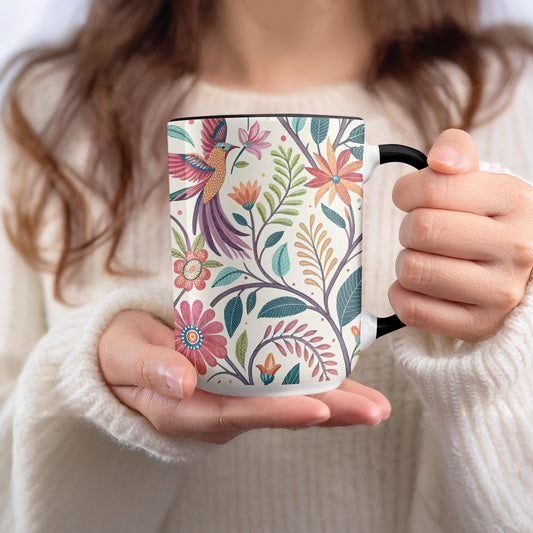 Colorful Bird and Flower Design Coffee Mug product type