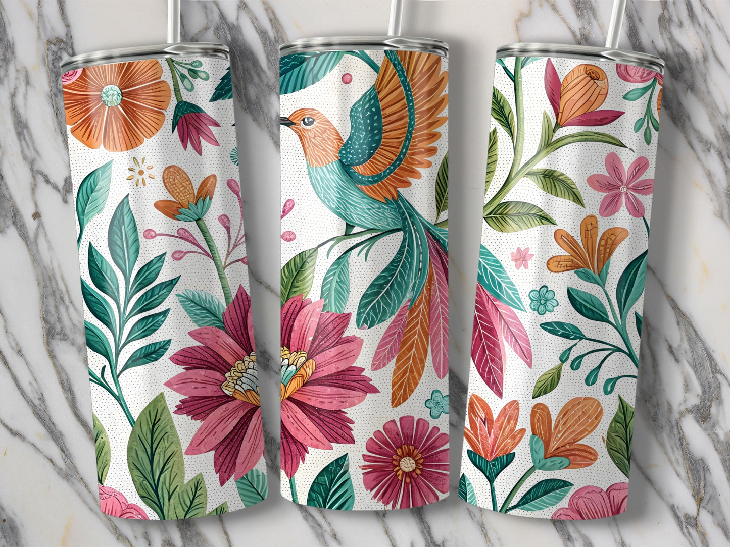Beautiful Colorful Bird and Flowers Tumbler product