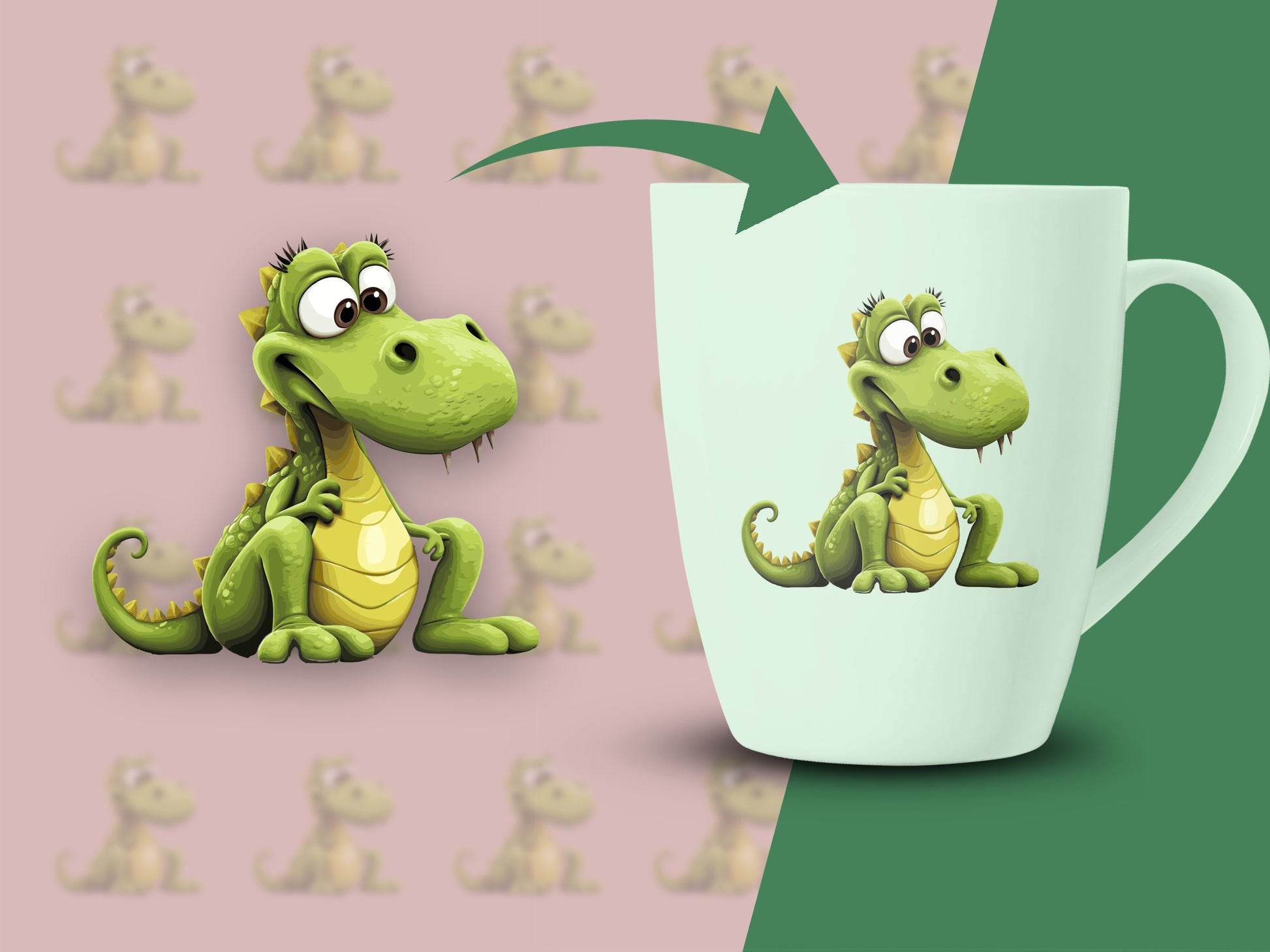 Cute Cartoon Dinosaur Mug, Green Dragon Coffee Cup, Kids Friendly Drinkware, Unique Gift Idea