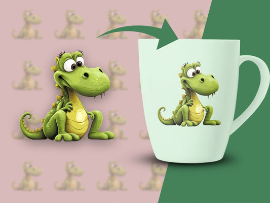 Cute Cartoon Dinosaur Mug, Green Dragon Coffee Cup, Kids Friendly Drinkware, Unique Gift Idea